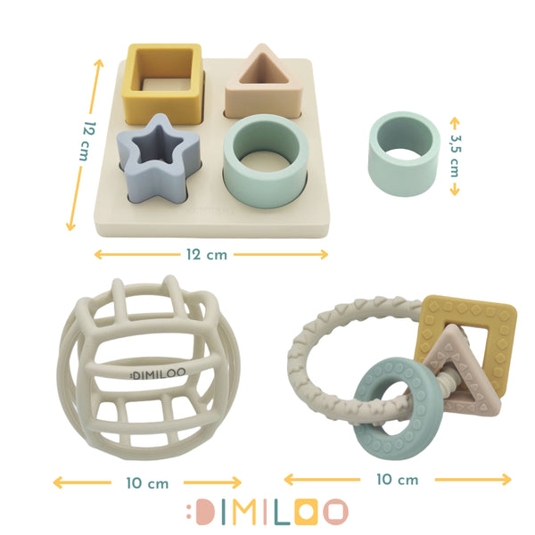 Coffret de 3 jouets d'éveil en silicone pour bébé Dimiloo